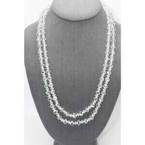Vintage Aurora Borealis Crystal 2 Strand Necklace 22" Rhinestone Clasp